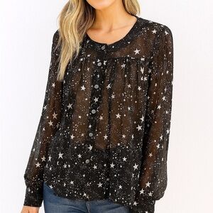 ModCloth sheer black blouse with stars S